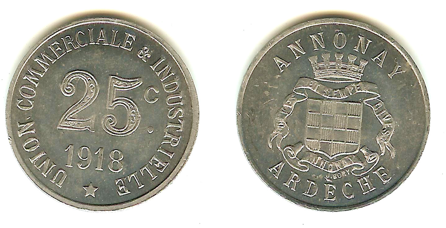 Annonay(Ardèche) Commerce and Industrial Union 25 centimes 1918